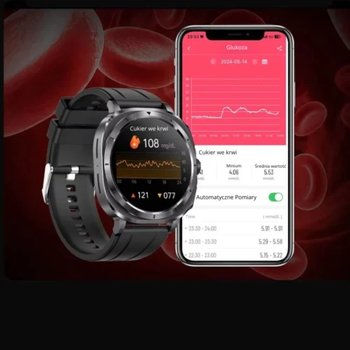 Smartwatch Kardiowatch Zegarek Kardiologiczny z Funkcją Rozmów EKG AMOLED Glukoza Pomiar Glukozy