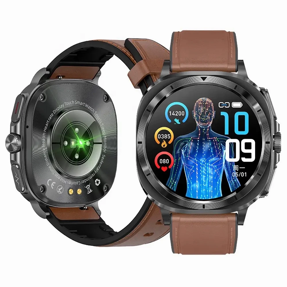 Smartwatch Kardiowatch Zegarek Kardiologiczny z Funkcją Rozmów EKG Saturacja Glukozy Ciśnienia Tlen we krwi Brazowy