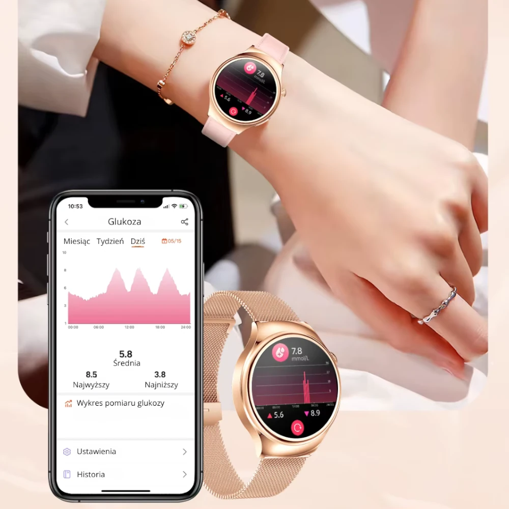 Funkcja pomiaru glukozy w smartwatchu Kardiowatch Aria