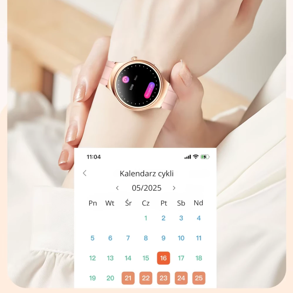 Smartwatch Kardiowatch Aria z aktywnym monitorem cyklu menstruacyjnego