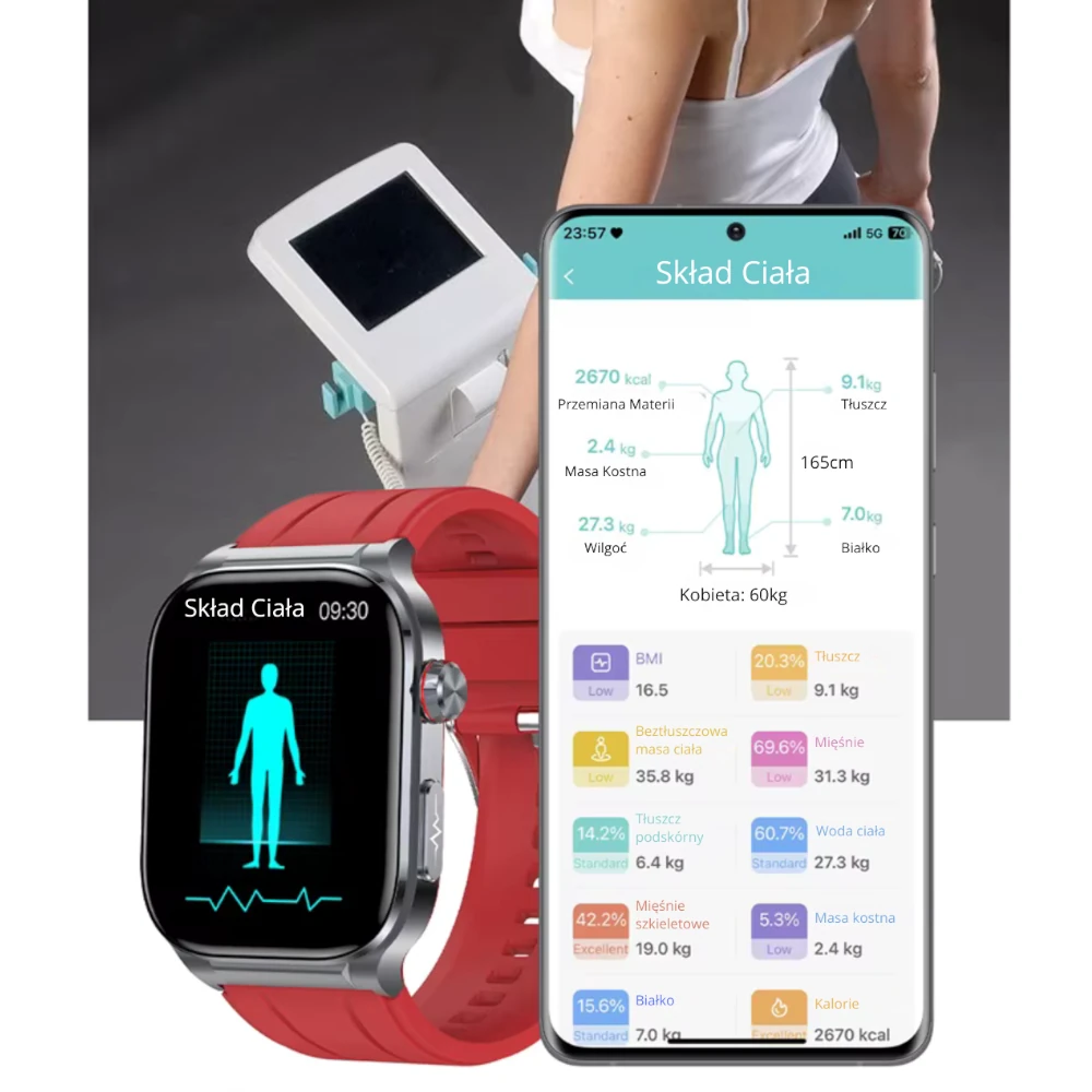 Pomiar składu ciała na zegarku Exon Pulsemed.