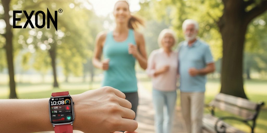 młoda kobieta biegnąca w parku motywuje starszych do aktywności fizycznej