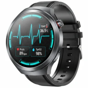 Zegarek EKG Exon Vitalis z czarnym paskiem skórzano-silikonowym