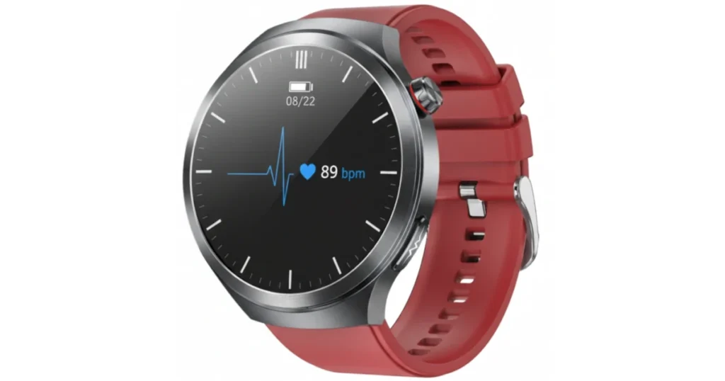 Smartwatch Exon Vitalis z czerwonym paskiem silikonowym