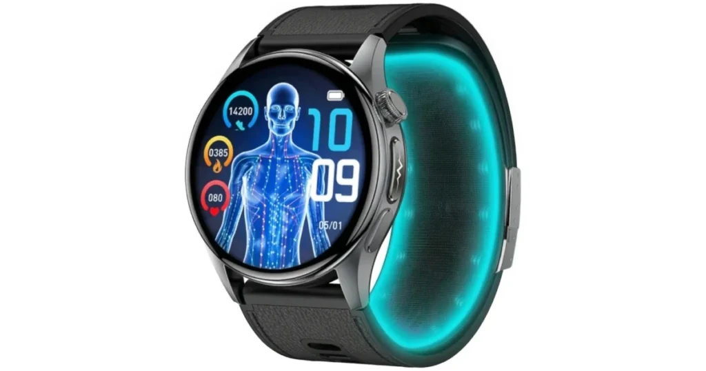 Smartwatch Kardiowatch Exon Alvio czarny – tarcza medyczna z sylwetką człowieka