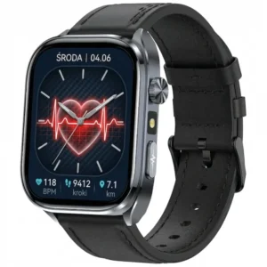 Kardiowatch z EKG EXON Vectra – czarny pasek z naturalnej skóry