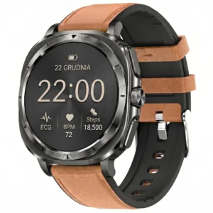 Kardiowatch Zegarek Kardiologiczny z Funkcją Rozmów EKG Pasek Skorzano Silikonowy Miodowy