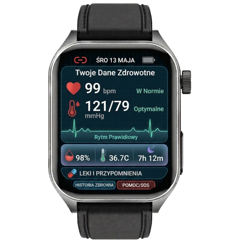 Kardiowatch EKG Exon Orion z czarnym paskiem i rozmowami Bluetooth