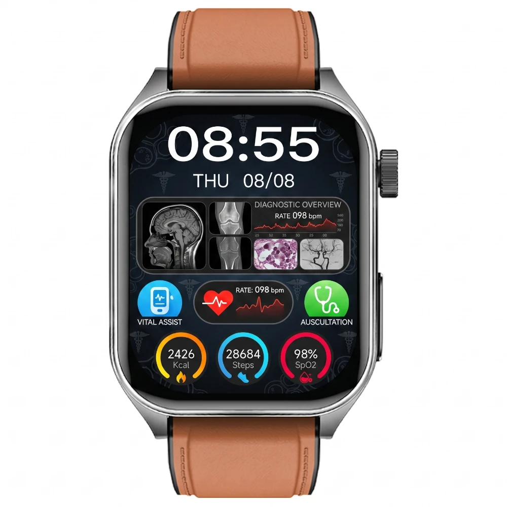 Kardiowatch Exon Orion z brązowym paskiem i ekranem AMOLED