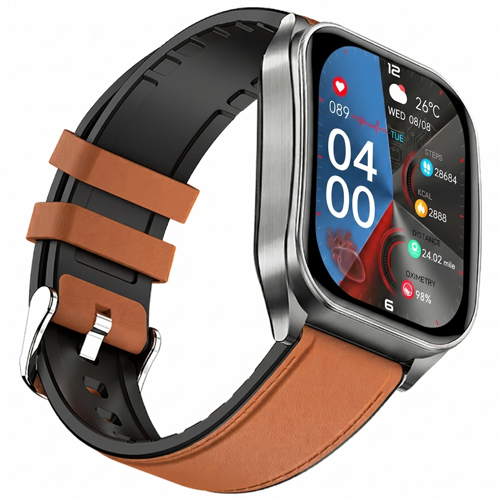 Zegarek Kardiowatch EKG Exon Orion z miodowym paskiem skórzano-silikonowym