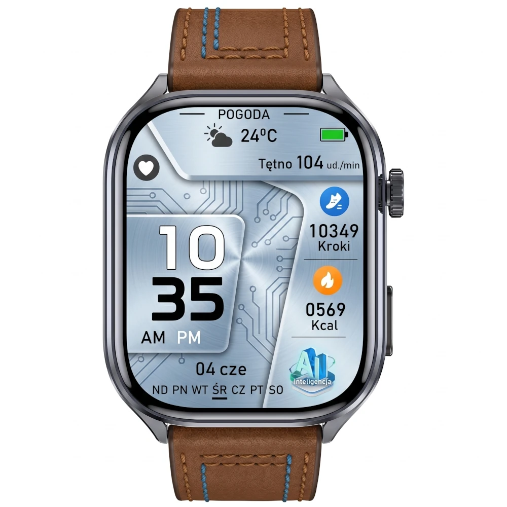Kardiowatch z EKG EXON Vectra – brązowa skóra niebieska nić - obrazek 2