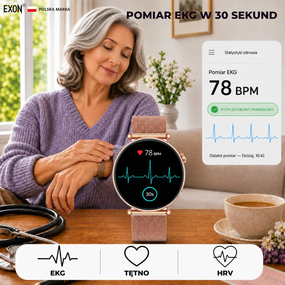 Bezpieczny pomiar EKG z kardiowatem marki EXON