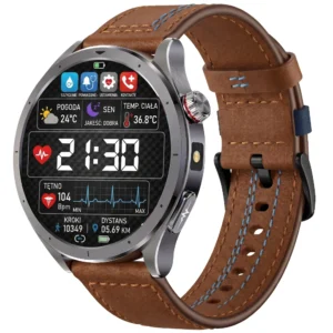 Kardiowatch z EKG EXON Vigil – brązowa skóra niebieska nić