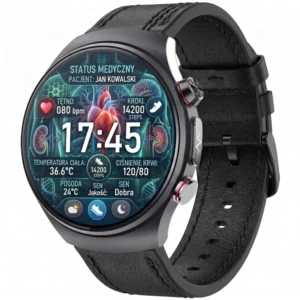 Kardiowatch z EKG EXON Corinex – czarny pasek z naturalnej skóry