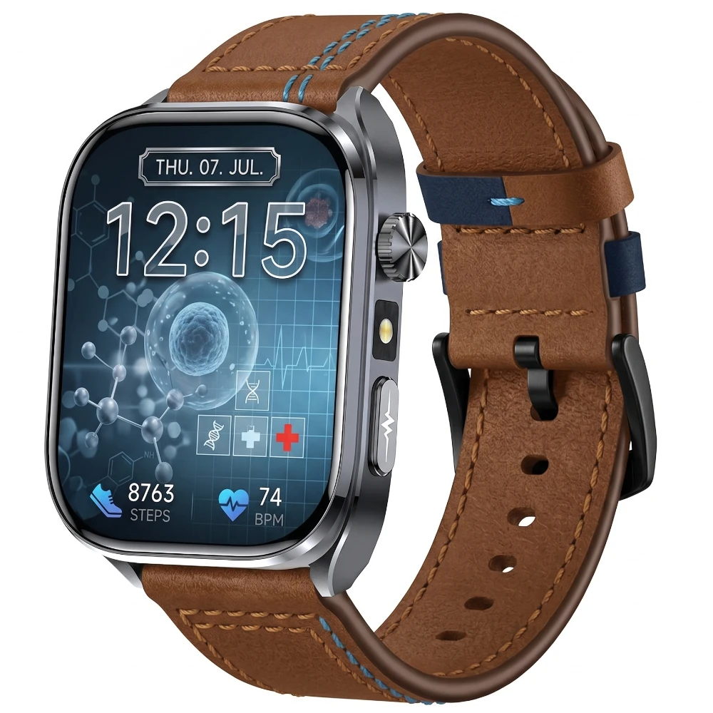 Kardiowatch z EKG EXON Vectra – brązowa skóra niebieska nić