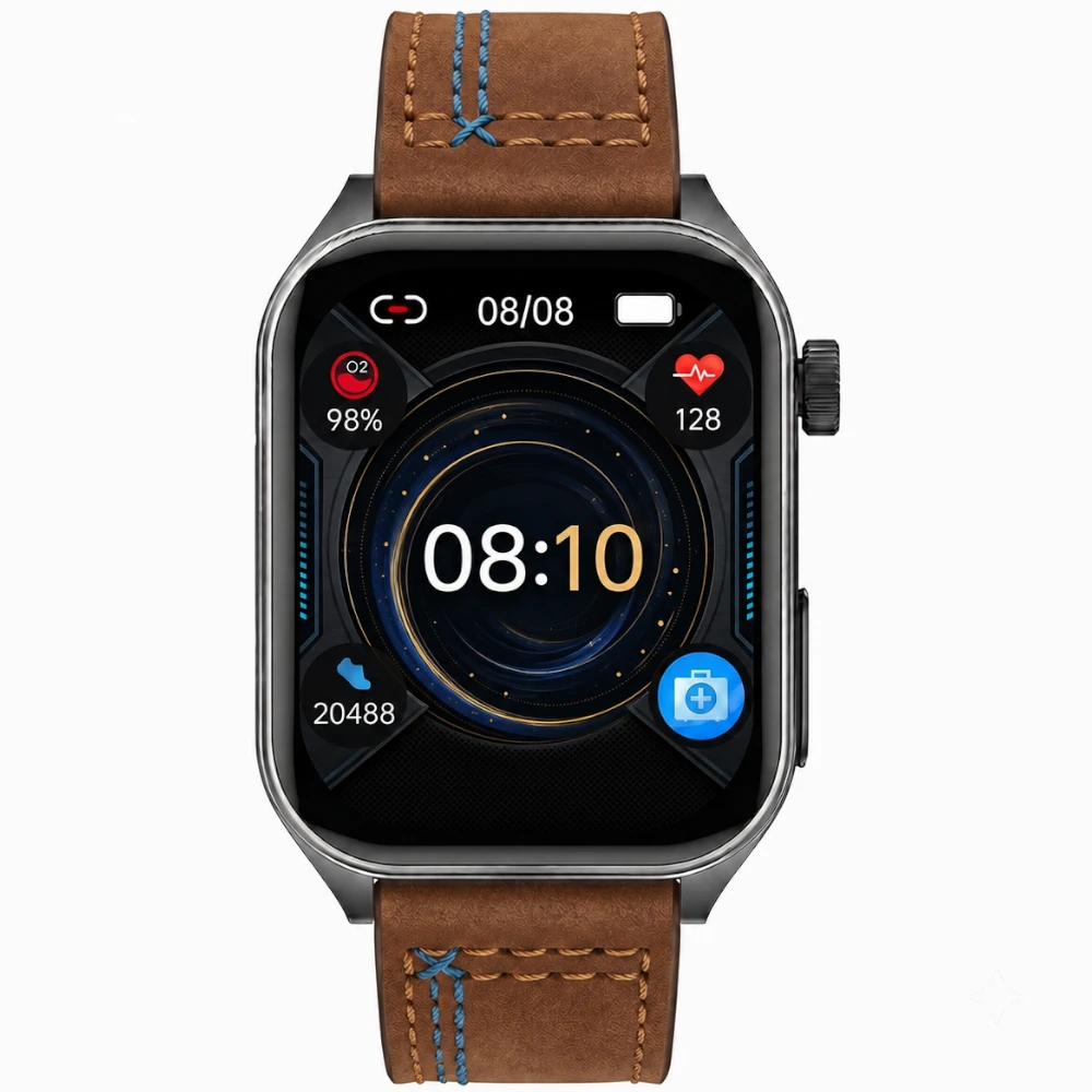 Kardiowatch EKG EXON Orion – brązowa skóra niebieska nić - obrazek 2