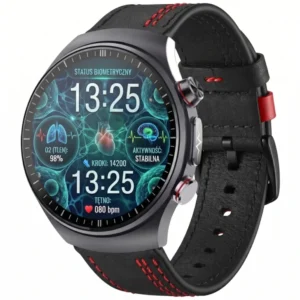 Kardiowatch z EKG EXON Corinex – czarna skóra czerwona nić