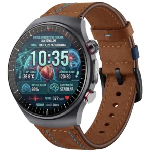Kardiowatch z EKG EXON Corinex – brązowa skóra niebieska nić