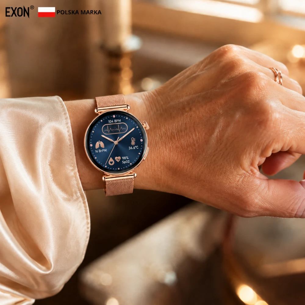 Kardiowatch EKG EXON Lumina – złota stalowa bransoleta - obrazek 3