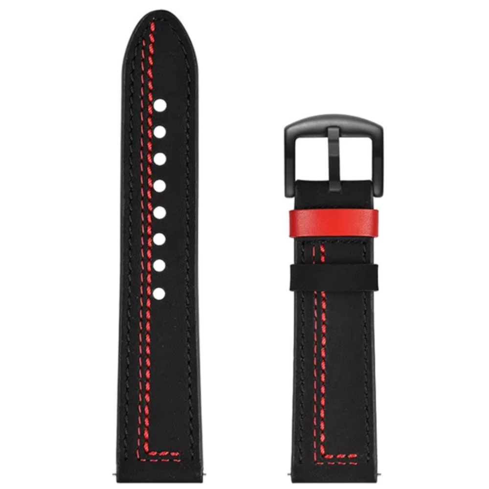 Pasek skórzany Exon 22 mm – czarno-czerwony (skóra naturalna) - obrazek 3