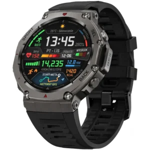 Smartwatch z gps exon atlas z czarnym paskiem silikonowym wyświetlacz Amoled