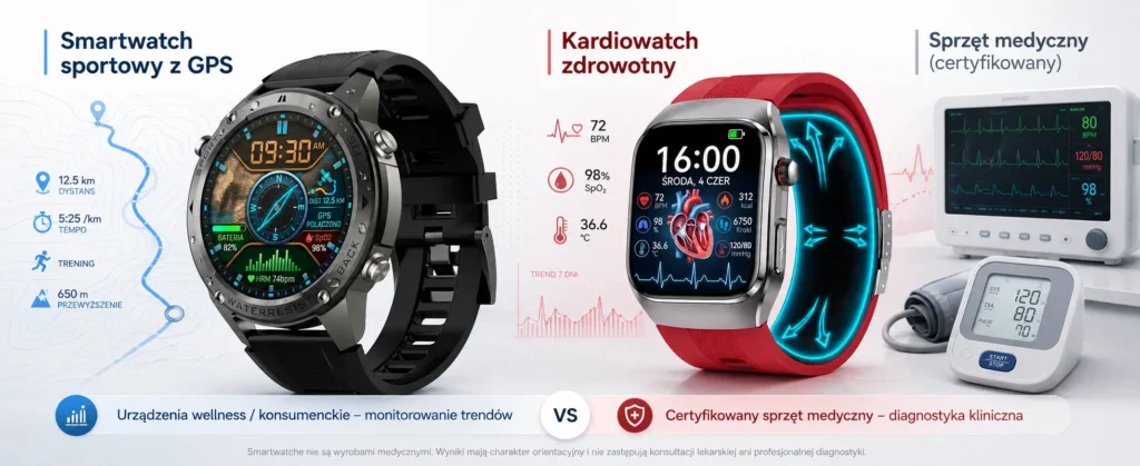 porównanie smartwatcha z kardiowatchem i certyfikowanym sprzętem medycznym