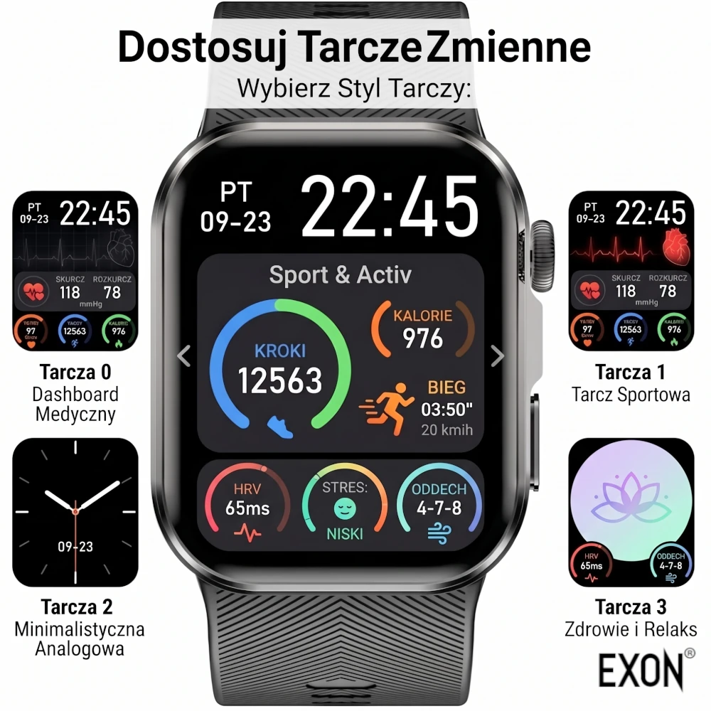 EXON Cardis smartwatch EKG z czytelnym wyświetlaczem dla seniora