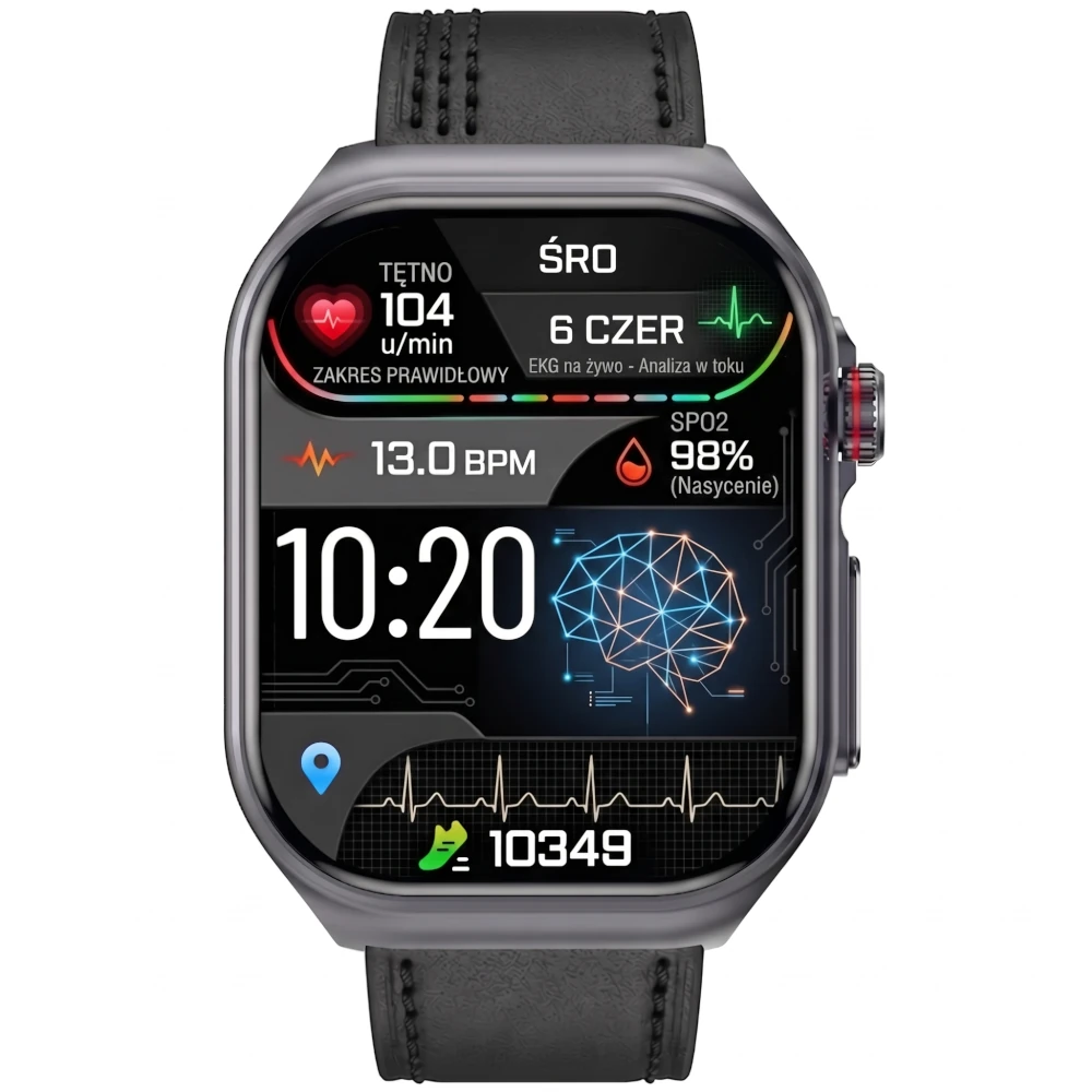 Kardiowatch EKG Exon Pulse Max na czarnym pasku skórzanym