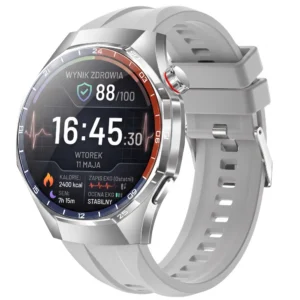 Srebrny kardiowatch EKG EXON Vera z jasnym silikonowym paskiem