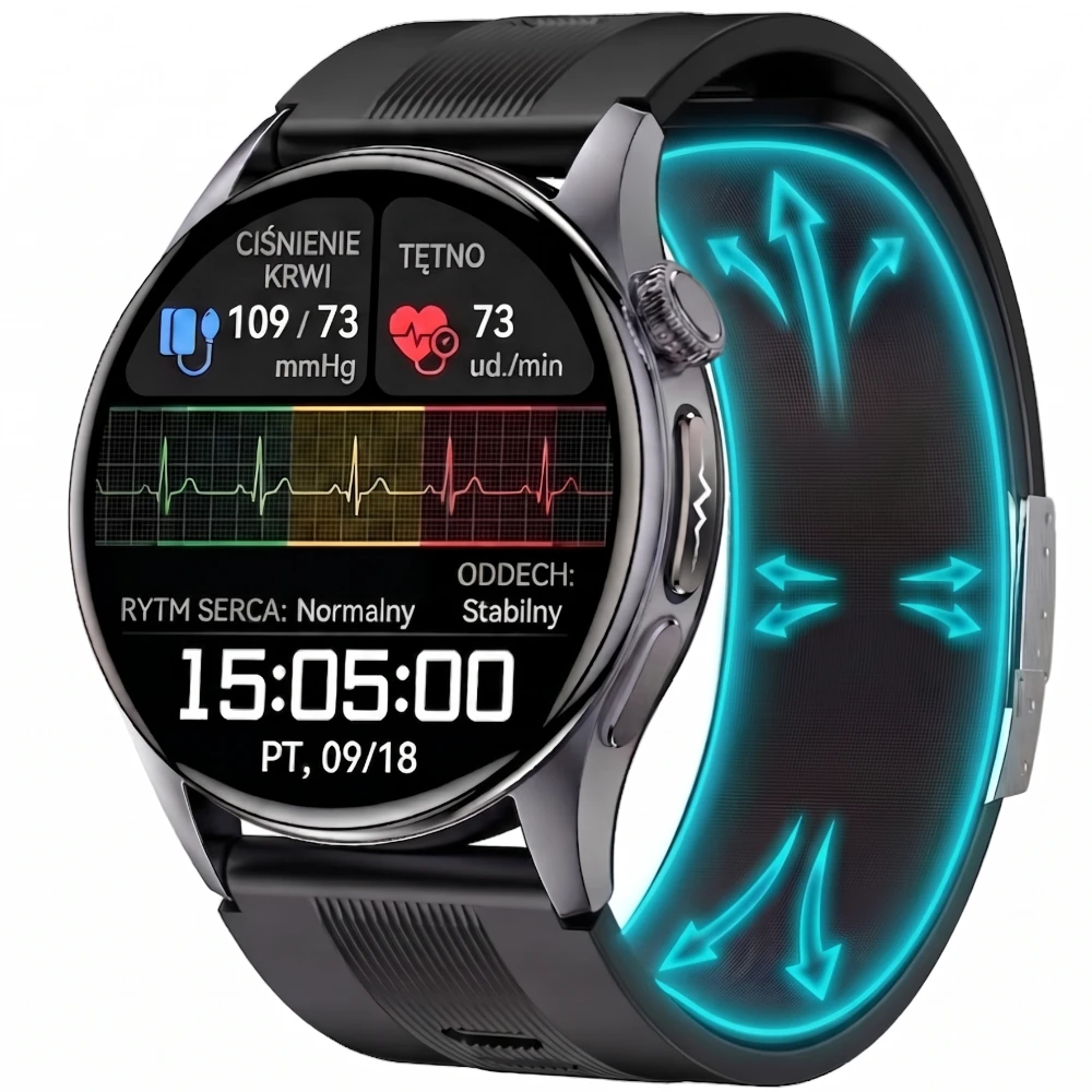 Kardiowatch EKG EXON Alvio – czarny silikonowy pasek