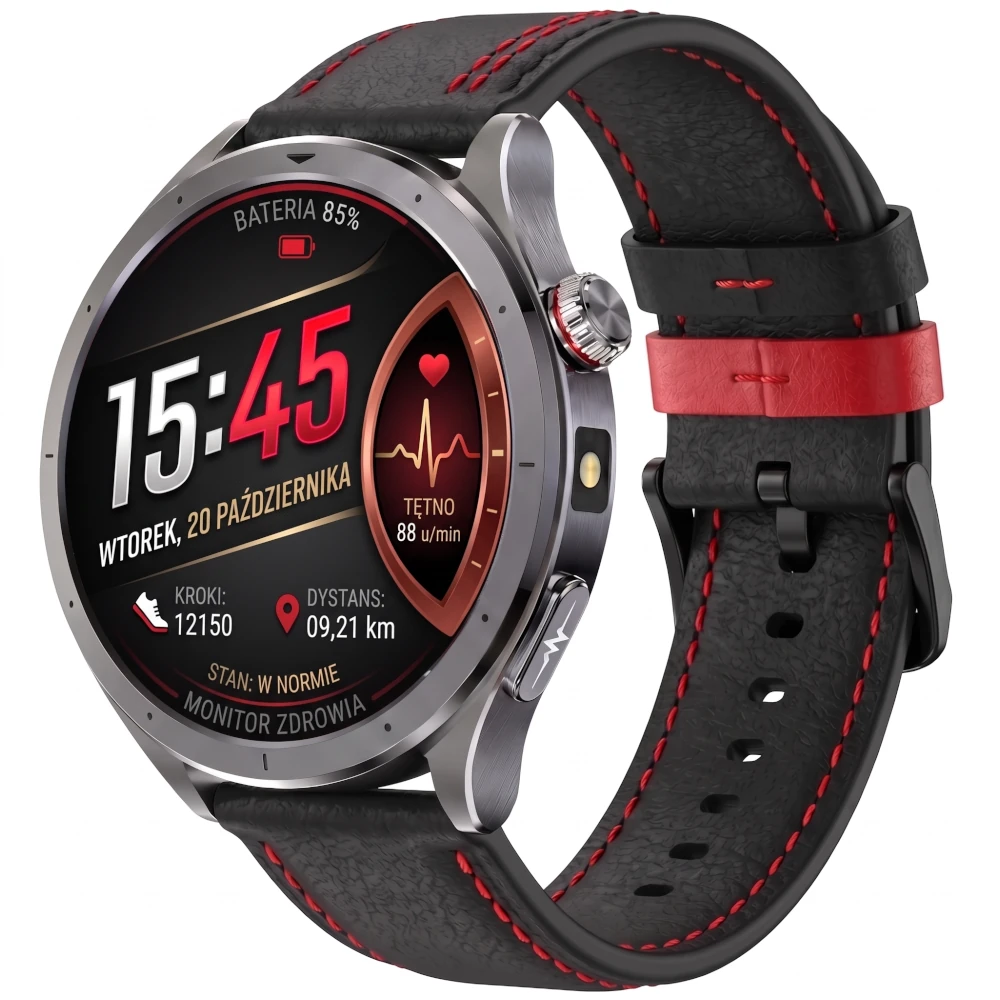 Kardiowatch Ekg Exon Vigil elegancki zegarek z paskiem ze skóry naturalnej