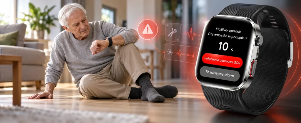 detekcja upadku w kardiowatchu smartwatchu exon cardis telefon alarmowy SOS
