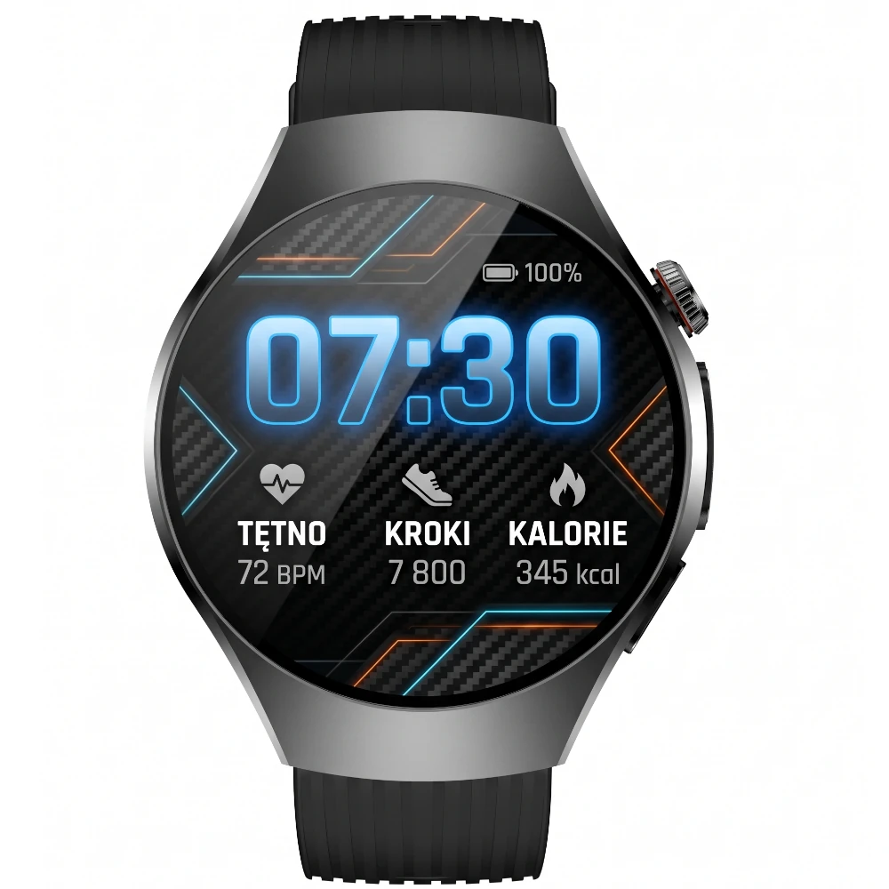 Kardiowatch EKG EXON Vireo z grafitową kopertą i czarnym paskiem silikonowym do codziennego monitorowania zdrowia.