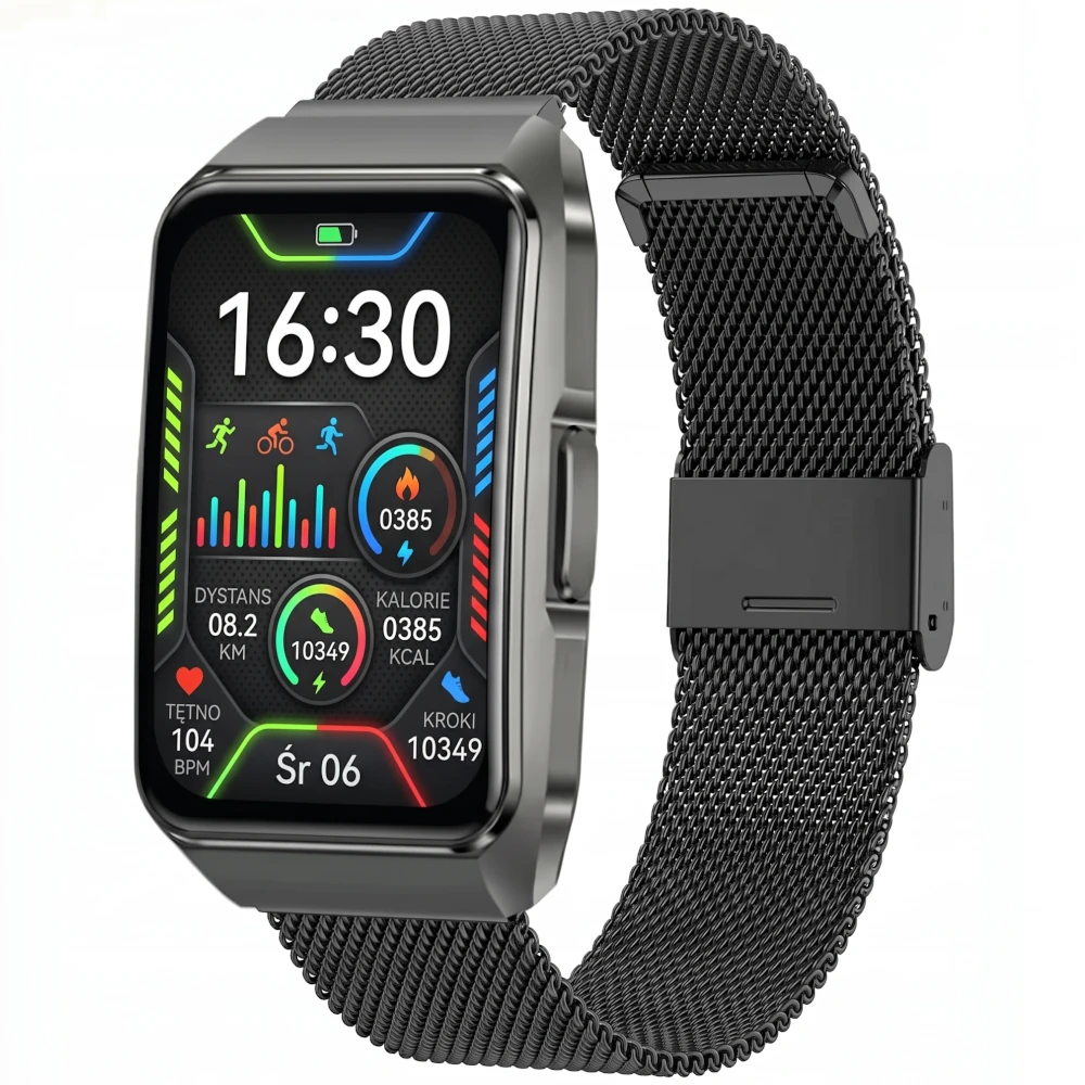 Kardiowatch EKG Exon VOLT na czarnej stalowej bransolecie